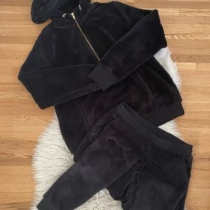 Faux fur sweatpants and matching hoodie